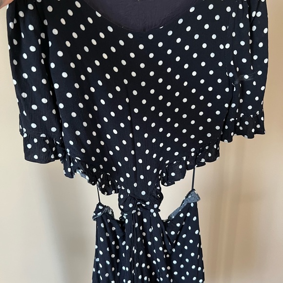 Lucca Couture Navy Blue Short Sleeve White Polka Dot Ruffle Dress - Picture 3 of 9
